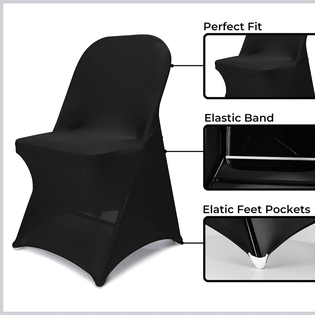 Babenest 100Pcs Spandex Folding Chair Covers, Upgraded Universal Stretch Washable Fitted Chair Slipcovers Protector For Wedding, Holidays, Banquet, Party, Celebration (Black)