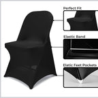 Babenest 100Pcs Spandex Folding Chair Covers, Upgraded Universal Stretch Washable Fitted Chair Slipcovers Protector For Wedding, Holidays, Banquet, Party, Celebration (Black)