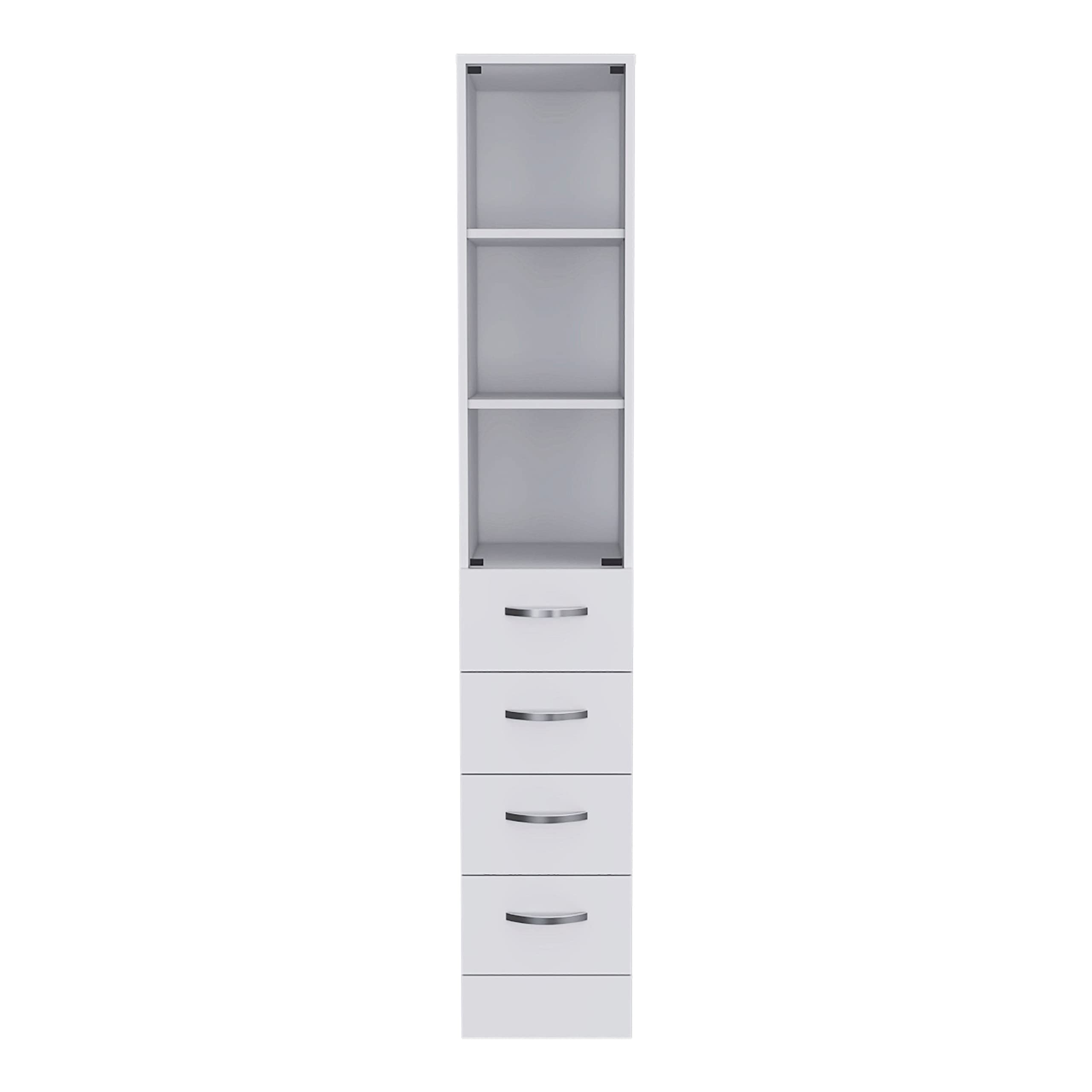 HomeRoots Particle Board White Bathroom Storage Cabinet with Glass Door and Sliding Drawers
