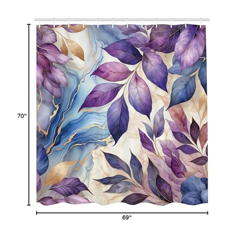 Ambesonne Purple Shower Curtain, Leaves Dancing In The Wind Art On A Marble Print Background In Warm Tones, Cloth Fabric Bathroo