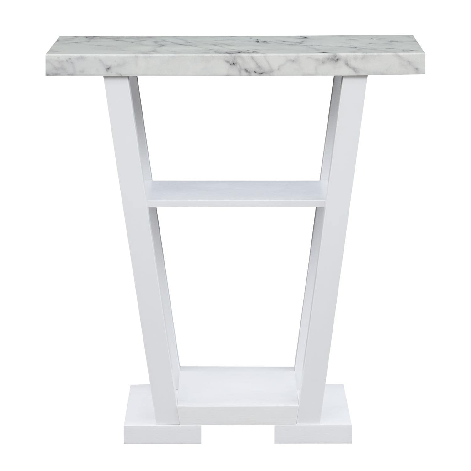 Convenience Concepts Newport V Console Table 31.5&quot; - Modern Sofa Table with Storage Shelves, Narrow Entryway Hall Table for Living Room, White Faux Marble/White