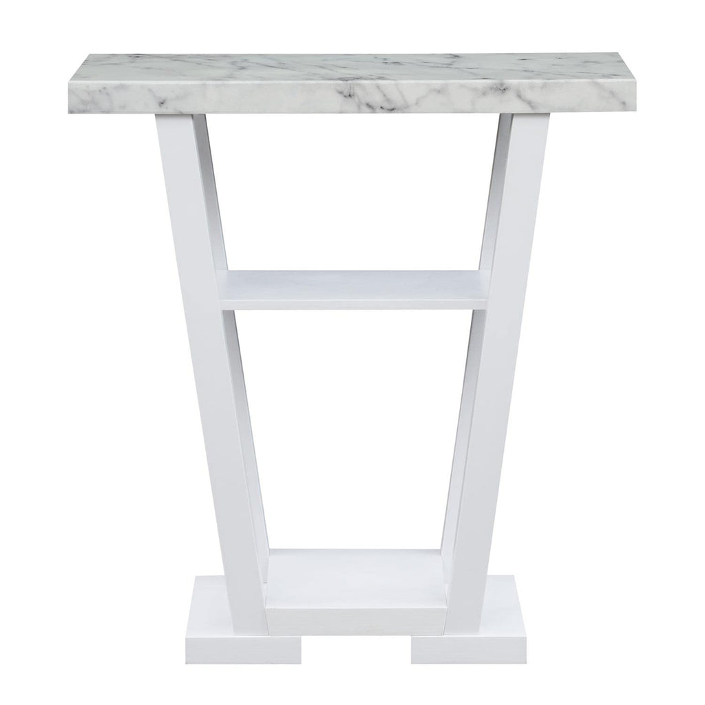 Convenience Concepts Newport V Console Table 31.5" - Modern Sofa Table with Storage Shelves, Narrow Entryway Hall Table for Living Room, White Faux Marble/White