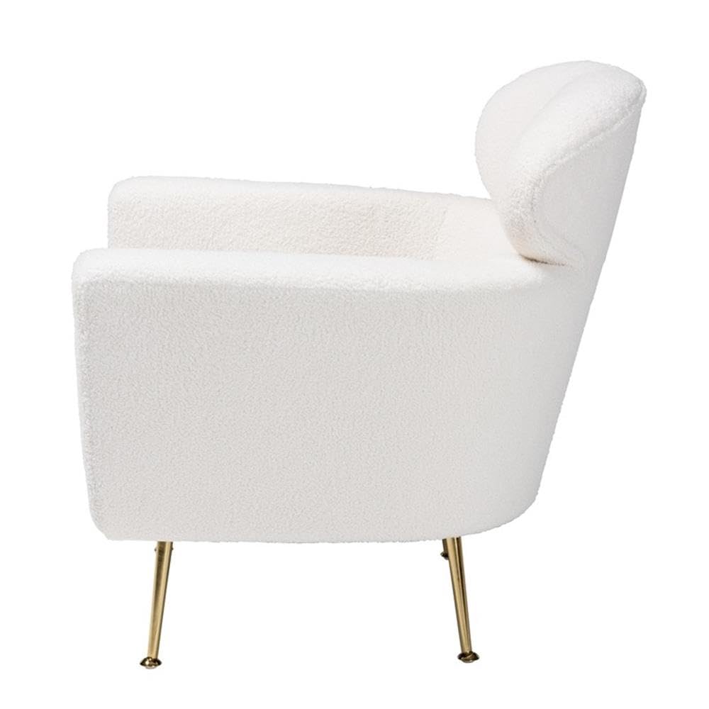 Baxton Studio Fantasia Ivory Boucle Upholstered and Gold Metal Armchair