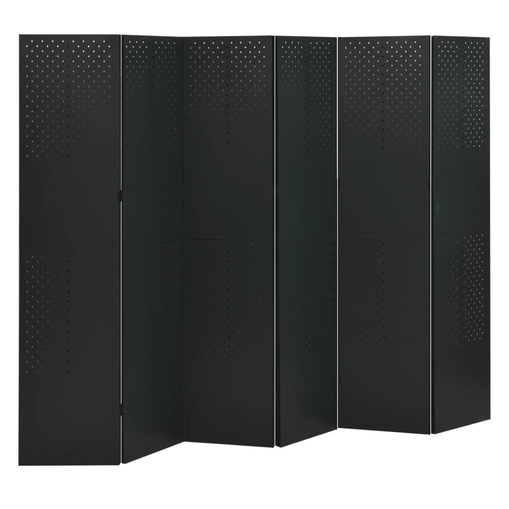 vidaXL 6-Panel Steel Room Dividers Set - Multi-Functional, Aesthetically Pleasing Black Screens for Privacy and Decoration - Fol