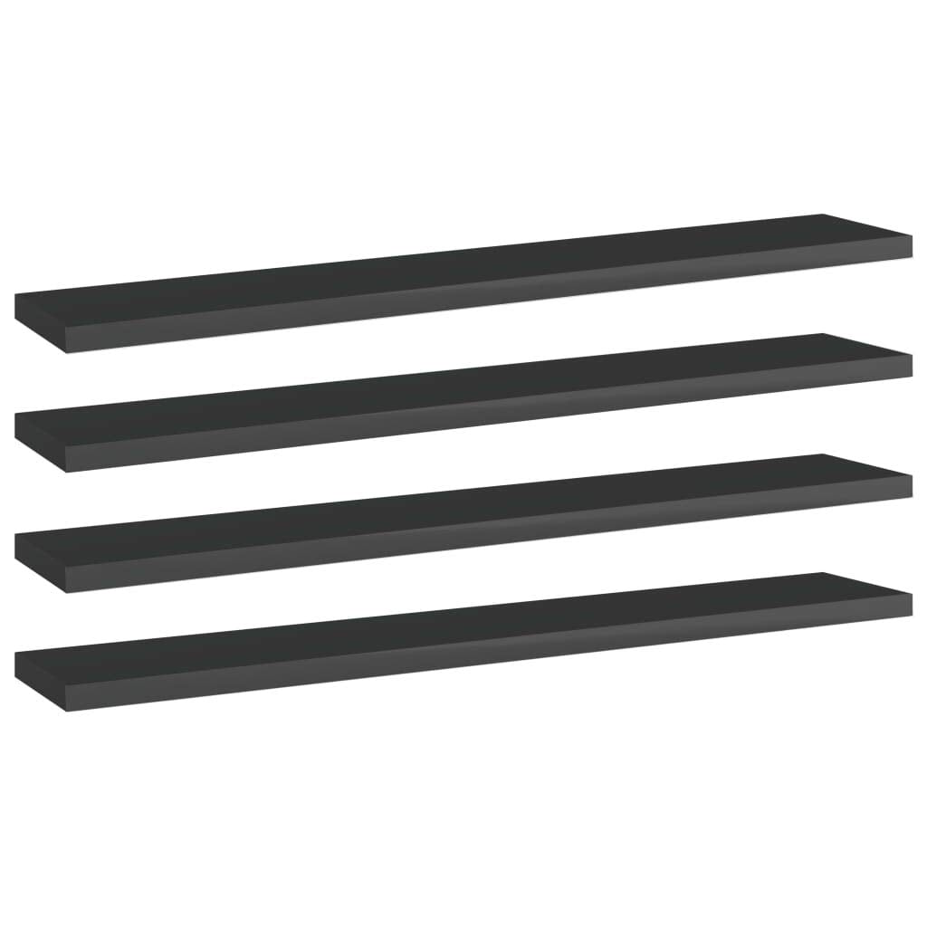 vidaXL Bookshelf Boards 4 pcs Set, High Gloss Black, 23.6&quot;x3.9&quot;x0.6&quot;, Engineered Wood, Modern Design, Easy to Clean