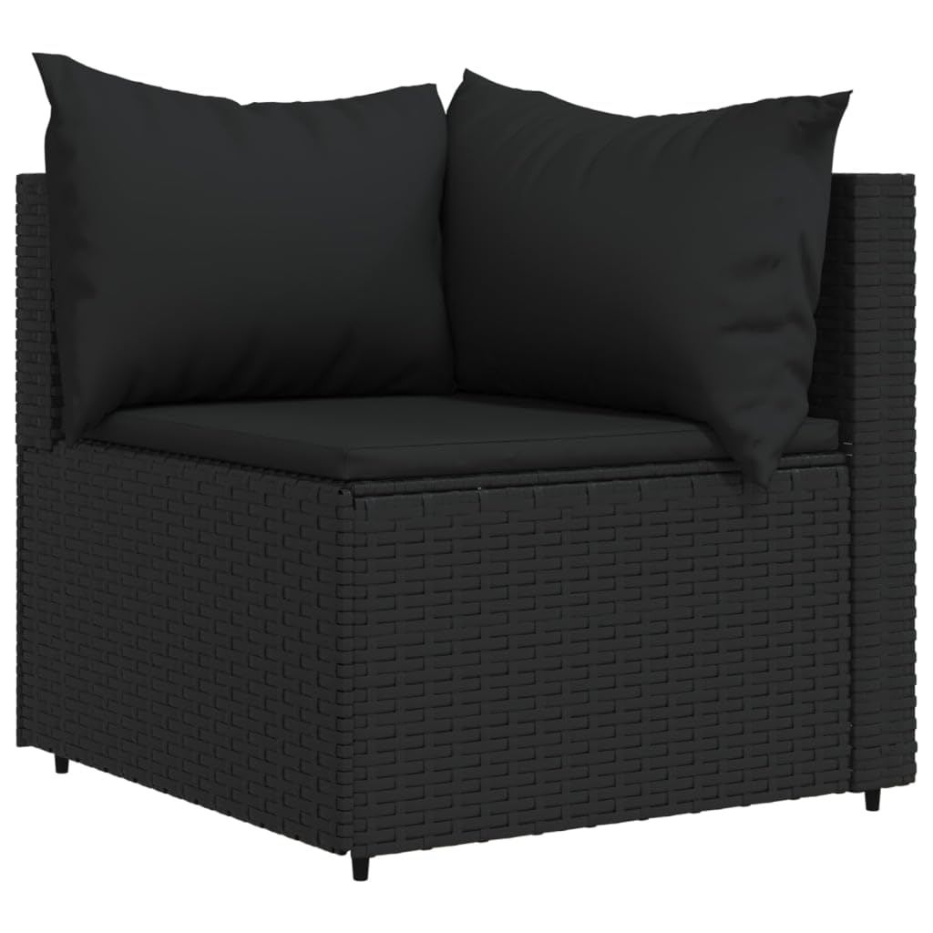 vidaXL Black PE Rattan Patio Lounge Set - Outdoor Furniture with Weather-Resistant Cushions and Tempered Glass Tabletop - Includes Corner Sofa, Cushion and Coffee Table