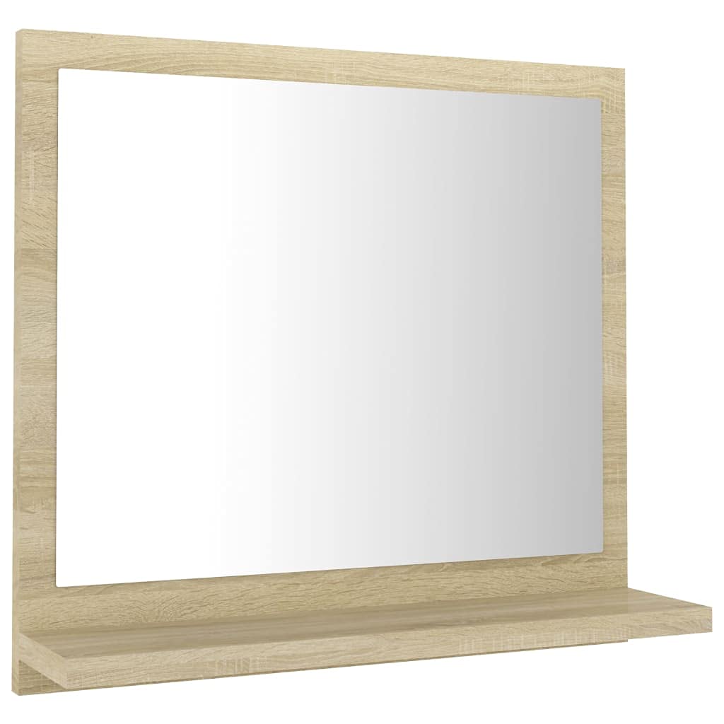 vidaXL Contemporary Bathroom Mirror with Shelf - Wall-Mounted, Sonoma Oak Color, Durable Engineered Wood and Acrylic Construction - 15.7&quot;x4.1&quot;x14.6&quot; Dimensions
