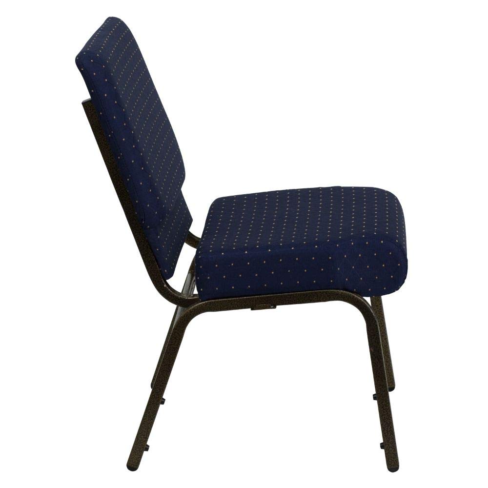 Flash Furniture HERCULES Series 21''W Stacking Church Chair in Navy Blue Dot Patterned Fabric - Gold Vein Frame