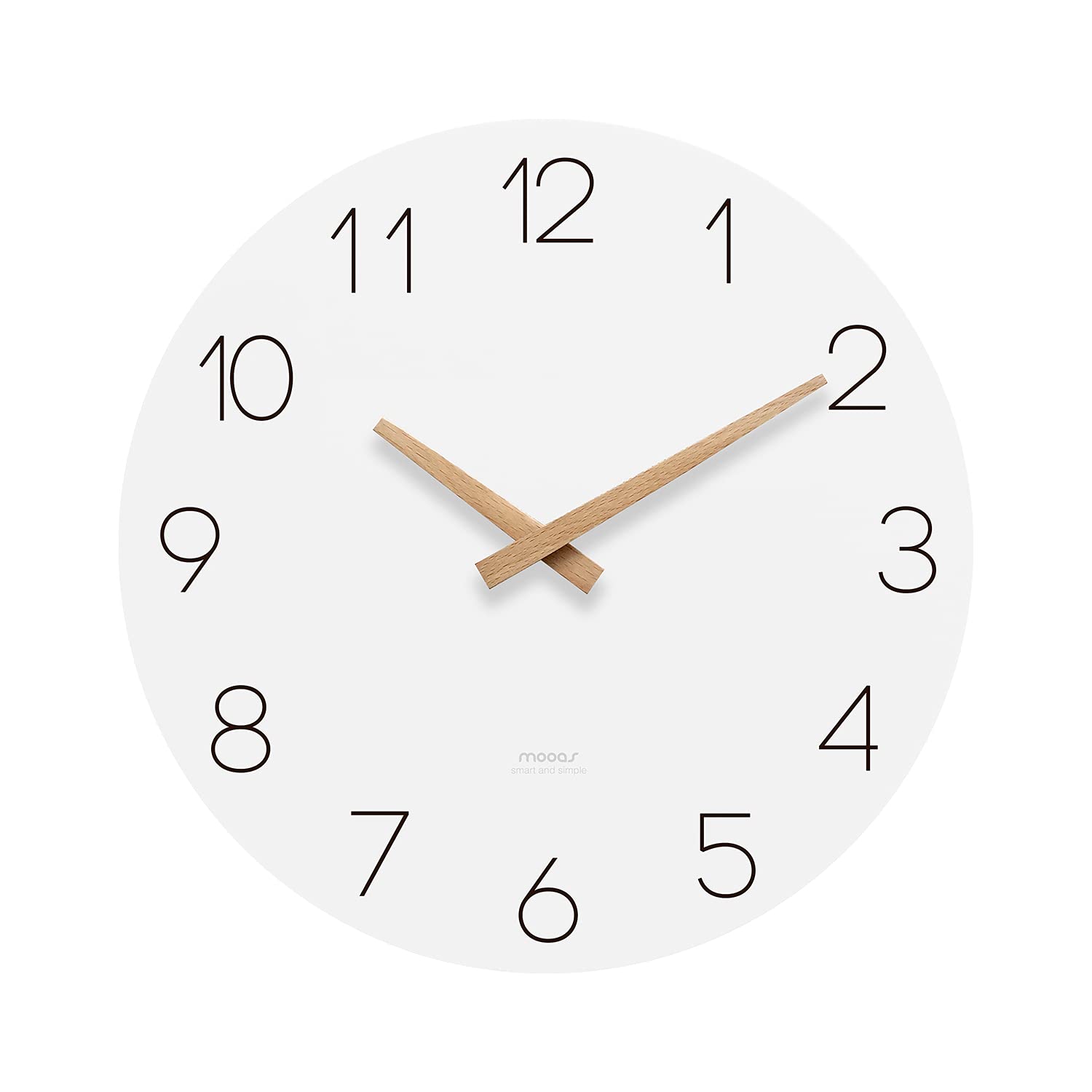 mooas Flatwood Wall Clock, 12 Wood Non-Ticking Sweep Movement Decorative Battery Operated Wall Clock for Home Living Room Kitche