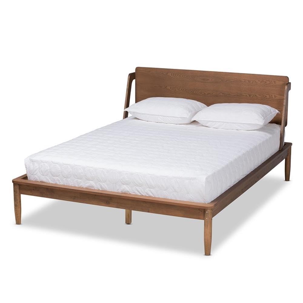 Baxton Studio Sadler Mid-Century Modern Ash Walnut Brown Finished Wood King Size Platform Bed