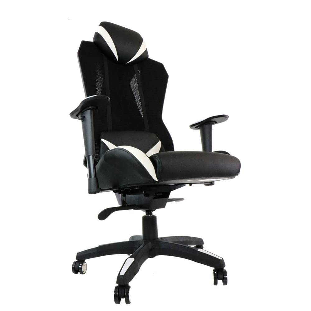 Hanover Commando Ergonomic High-Back White With Adjustable Gas Lift Seating And Lumbar Support, Gaming Chair, Black/Grey