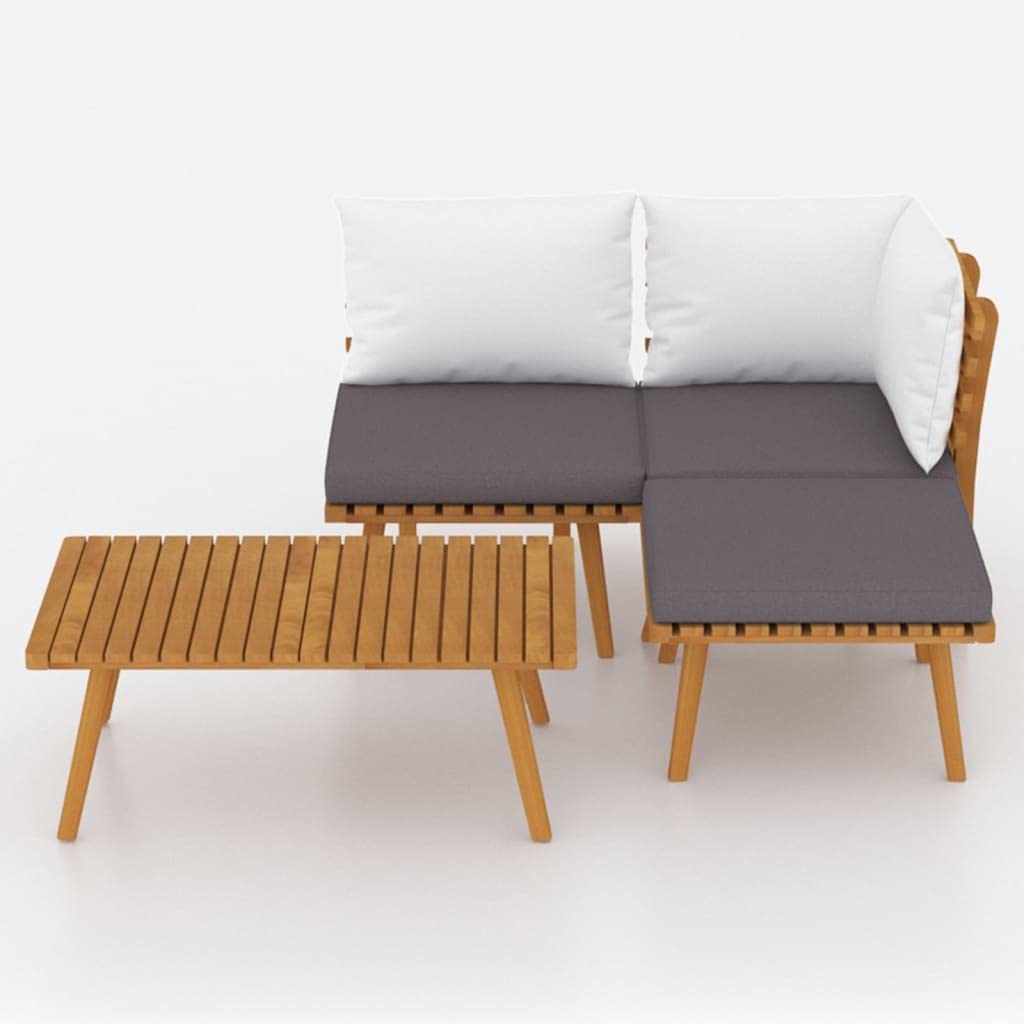 vidaXL Patio Lounge Set 4 Piece, Sectional Sofa for Outdoor Backyard, Couch with Cushions, Patio Furniture Set with Table, Solid Wood Acacia