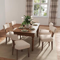 Rivova Mid Century Modern Dining Chairs Set Of 6 Upholstered Linen Fabric Dining Chairs Curved Backrest Farmhouse Dining Room Ch