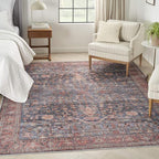 HomeRoots 533324 8 x 10 ft. Blue & Red Oriental Traditional Power Loomed Distressed Washable Non Skid Rectangle Area Rug