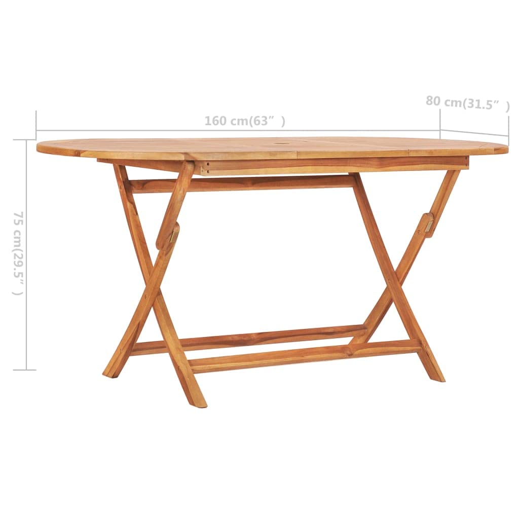 vidaXL Foldable Patio Dining Table, Indoor/Outdoor Use, Fine Sanded Teak Hard Wood, Weather-Resistant, Versatile Color Options, Easy Maintenance, 62.9"x31.4"x29.5"
