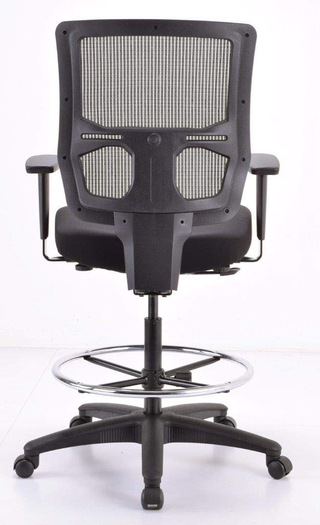 HomeRoots Black Fabric Seat Swivel Adjustable Drafting Chair Mesh Back Plastic Frame