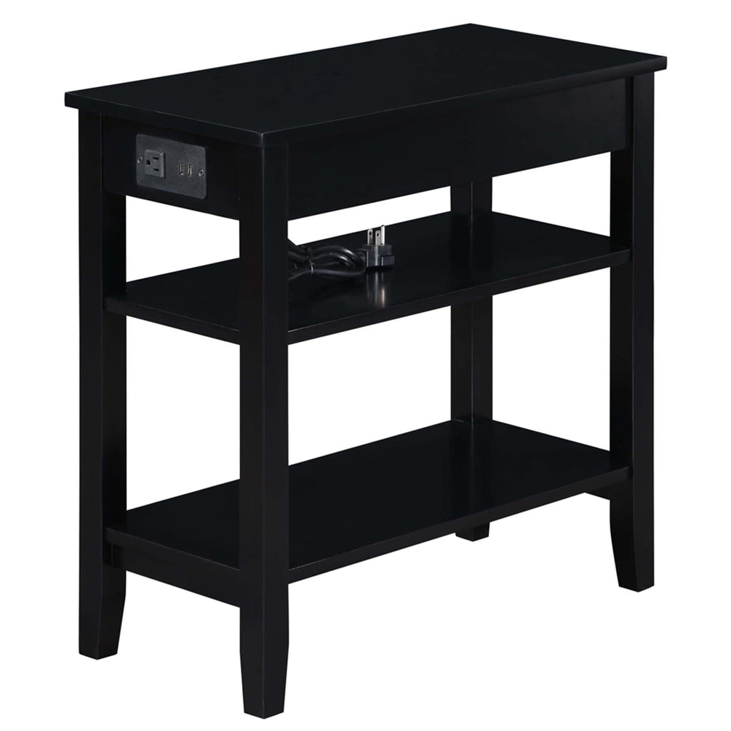 Convenience Concepts American Heritage Chairside End Table With Usb Ports & Ac Outlet 23.5' - Living Room Side Table With Storage Drawer, Bedroom Nightstand With Charging Station, Black