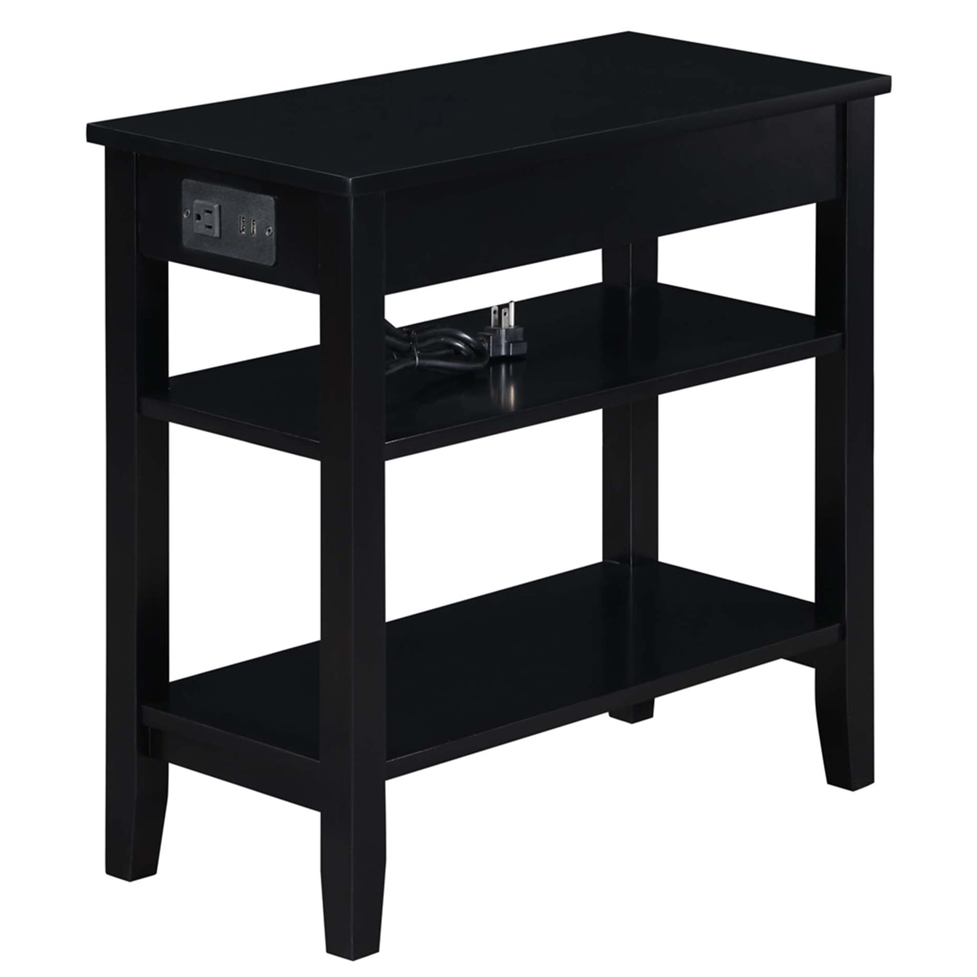 Convenience Concepts American Heritage Chairside End Table With Usb Ports & Ac Outlet 23.5' - Living Room Side Table With Storage Drawer, Bedroom Nightstand With Charging Station, Black