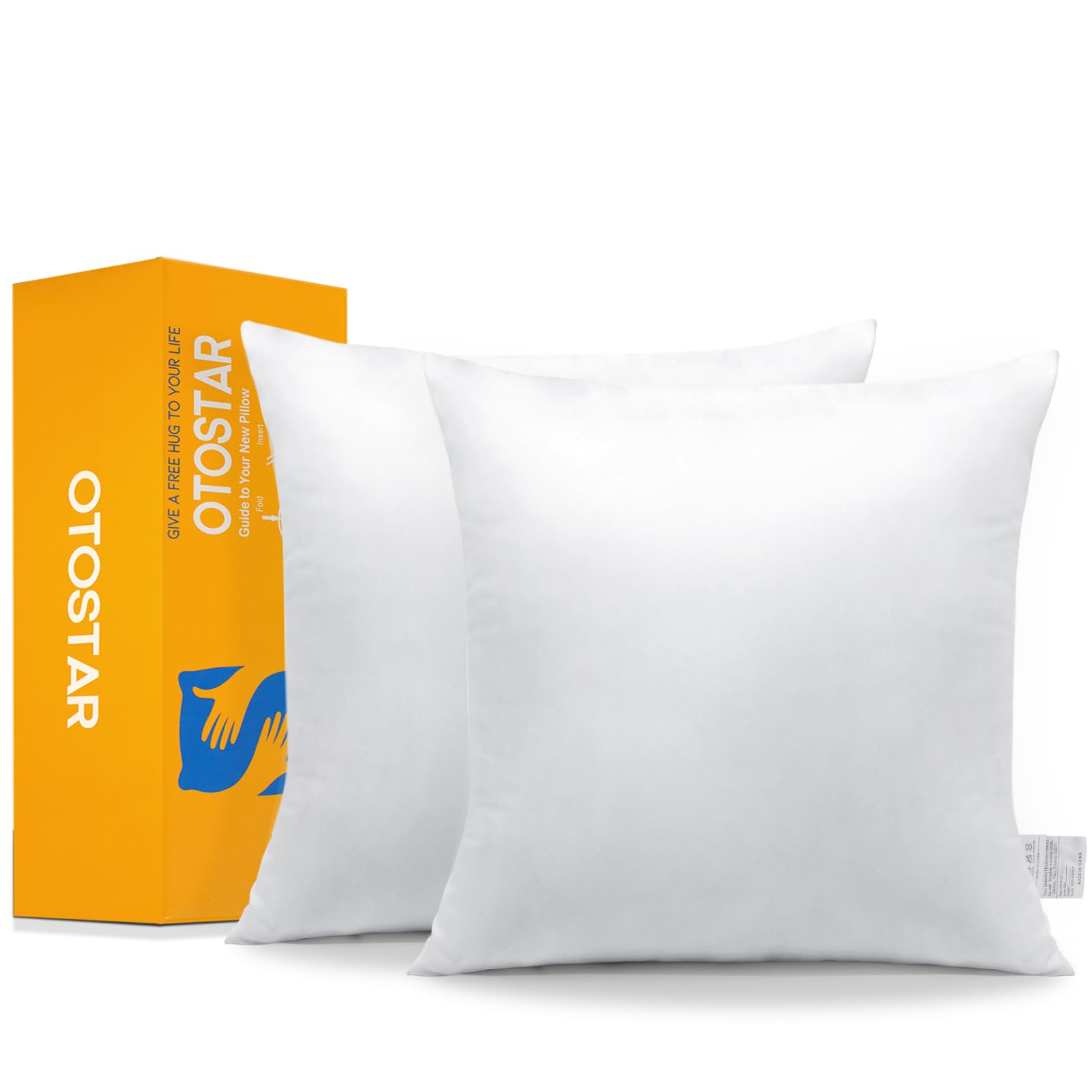 Otostar Pack Of 2 Throw Pillow Inserts, 22 X 22 Square Cushion Inner Soft Fluffy Plump Stuffer Cushion Pads White Decorative Pillow Inserts