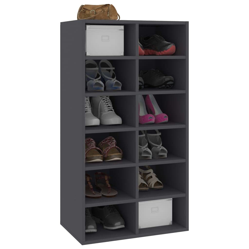 vidaXL Shoe Cubby, Shoe Cabinet with 12 Compartments, Shoe Rack, Shoe Storage Organizer for Entryway Hallway Bedroom Dorm Room, Gray Engineered Wood