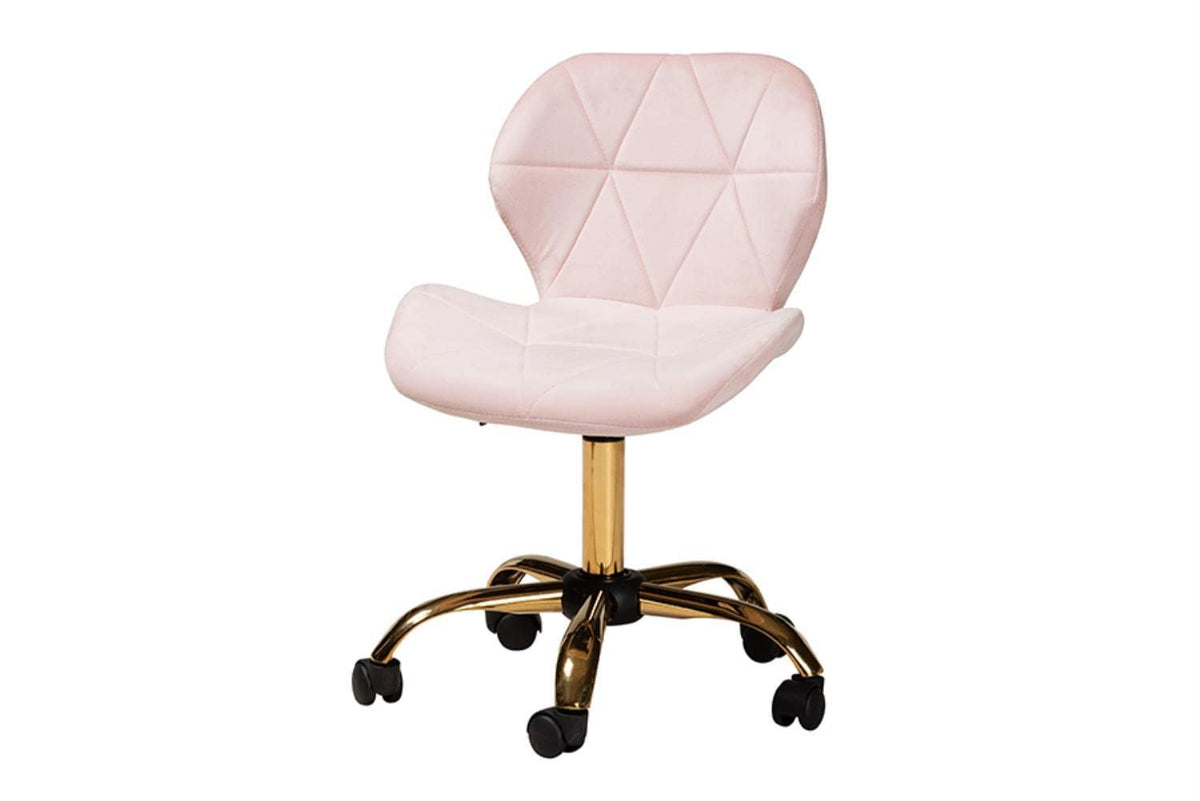 Baxton Studio Savara Pink Velvet Fabric And Gold Metal Swivel Office Chair