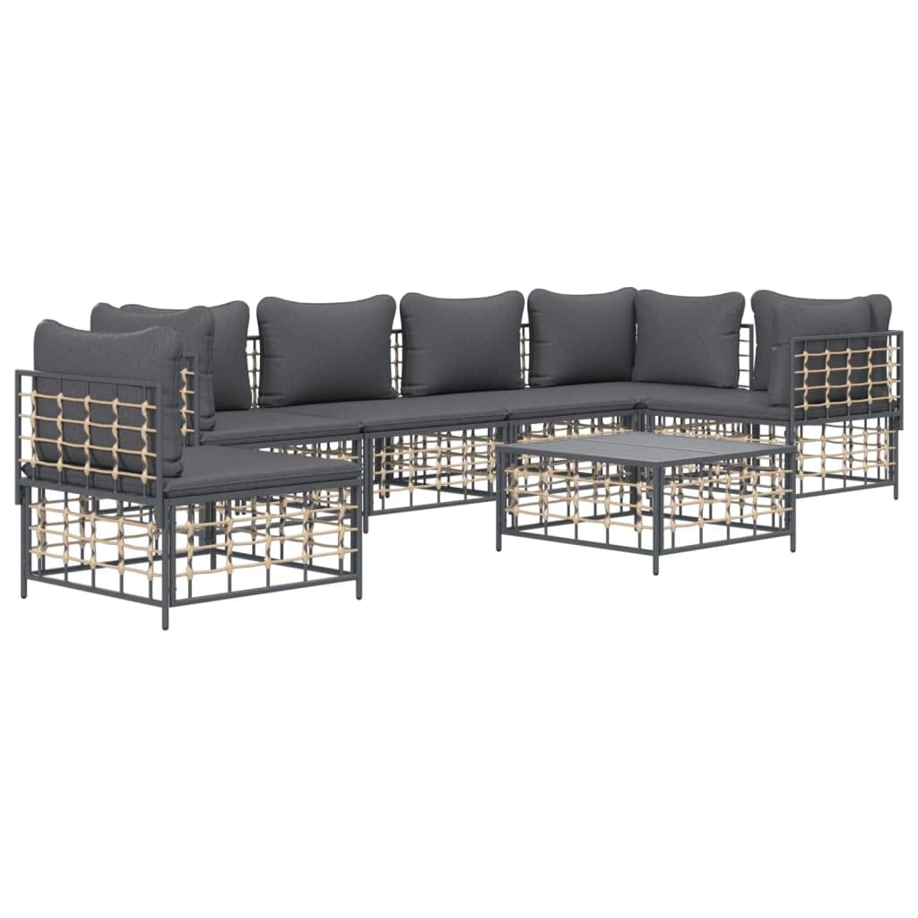 vidaXL Patio Furniture Set 7 Piece, Sectional Sofa with Coffee Table, Wicker Furniture Set with Cushions for Porch Garden, Anthracite Poly Rattan