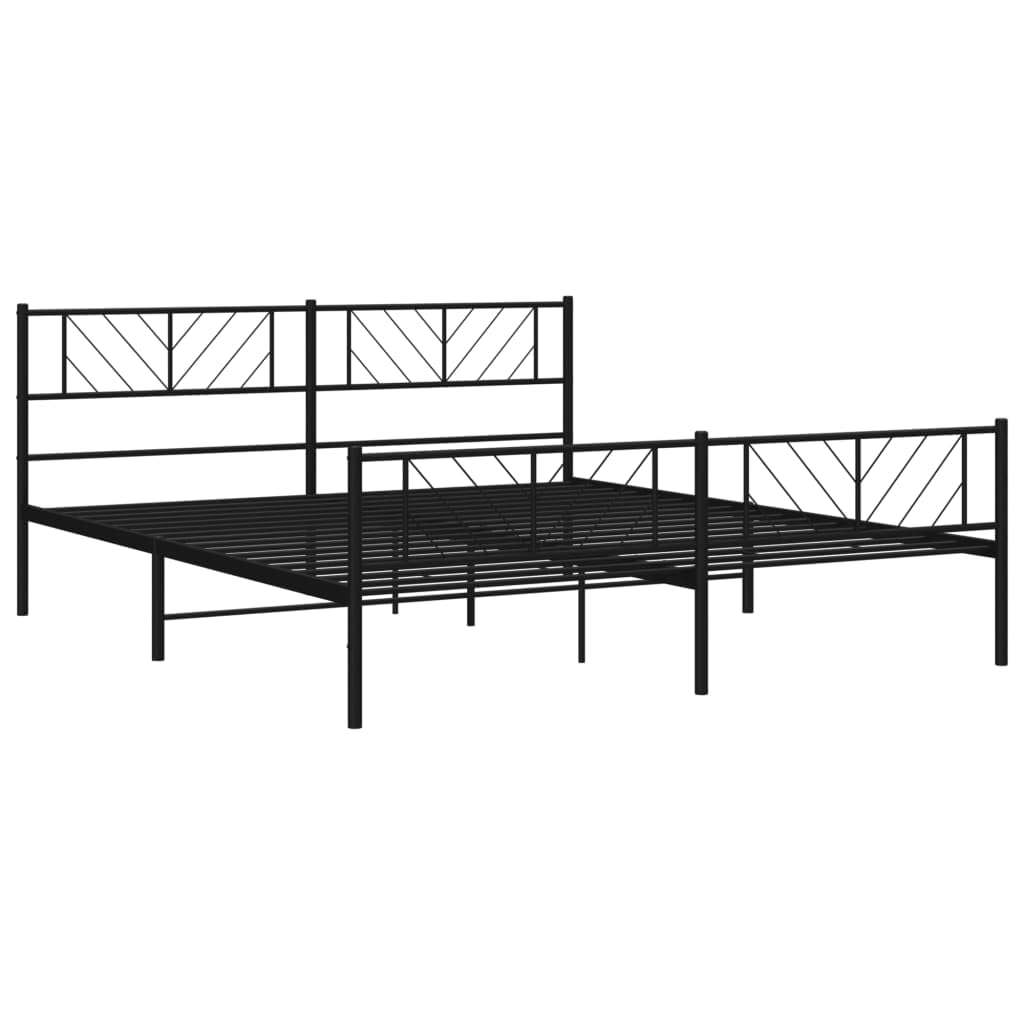 vidaXL Califonia King Metal Bed Frame with Headboard and Footboard, Under Bed Storage Space, Sturdy Steel Construction and Easy Assembly, Minimalist Style, Black, 12'' High, Without Mattress