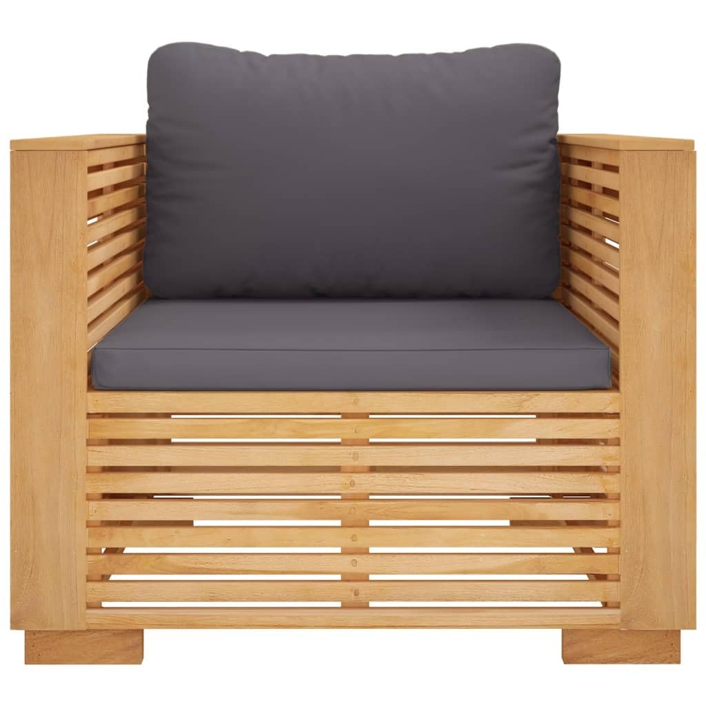 vidaXL Solid Wood Teak Patio Sofa Chair with Dark Gray Cushions - Easy Assembly, Weather-Resistant Outdoor Furniture