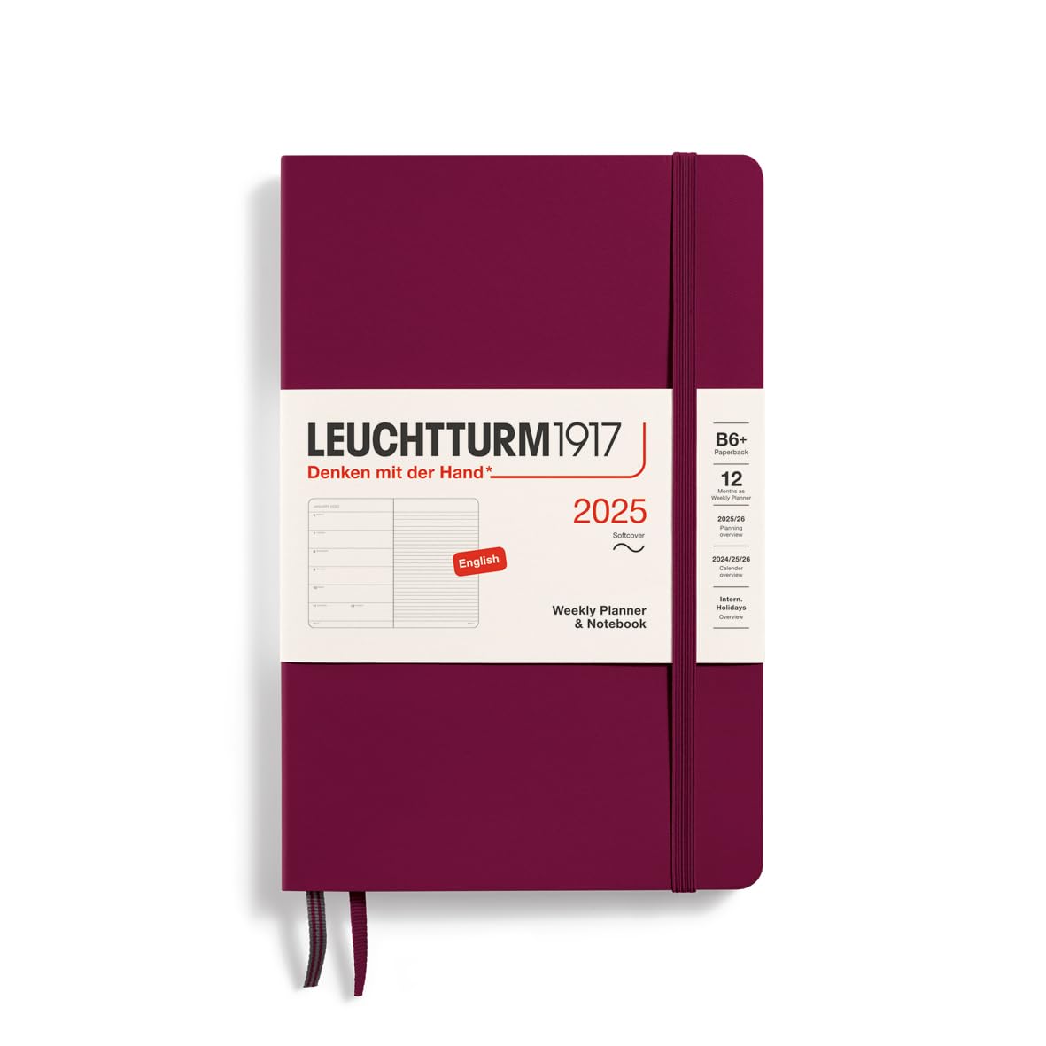 Leuchtturm1917 - Weekly Planner & Notebook 2025, Softcover, Paperback (B6+), Port Red (Jan 1 - Dec 31, 2025)