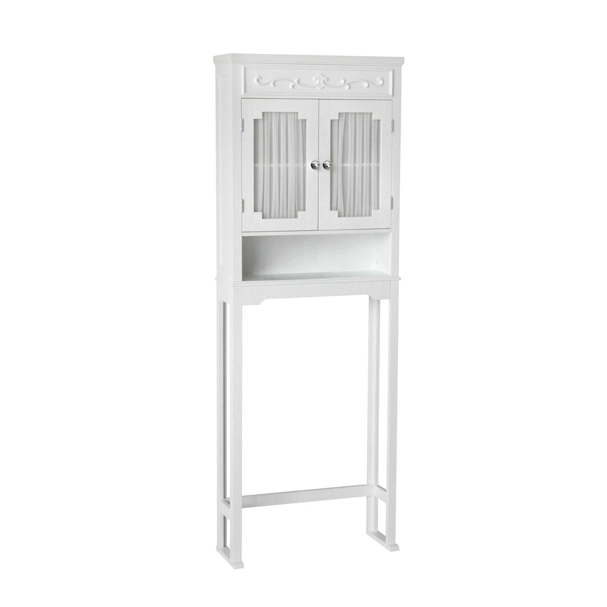 Teamson Home Newport Wooden-Storage-Cabinet, 64 Drapery-Lined Glass Space Saver