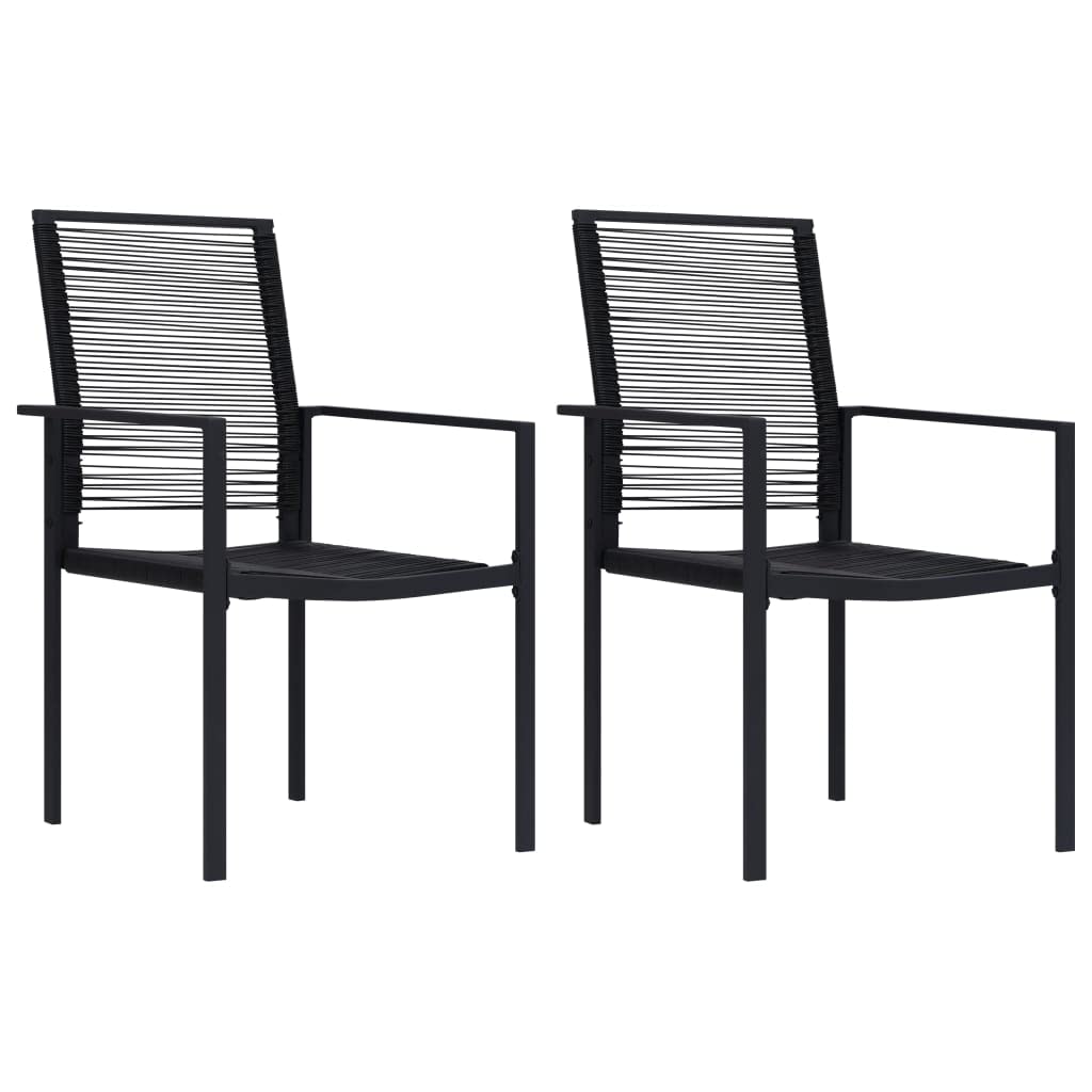 vidaXL Modern Patio Dining Set - 3 Piece Outdoor Furniture with Steel Frame, Glass Top Table and PVC Hollow Rattan Chairs with Backrest, Black