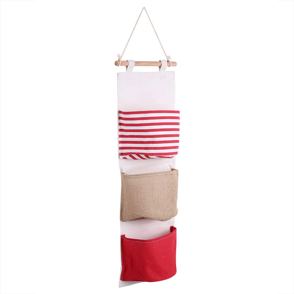 Qiilu Hanging Storage Bag Storage Bag Over The Door Cotton and Linen 3Layer Linen Storage Bag Wardrobe Hanging Bag Wall Pouch To