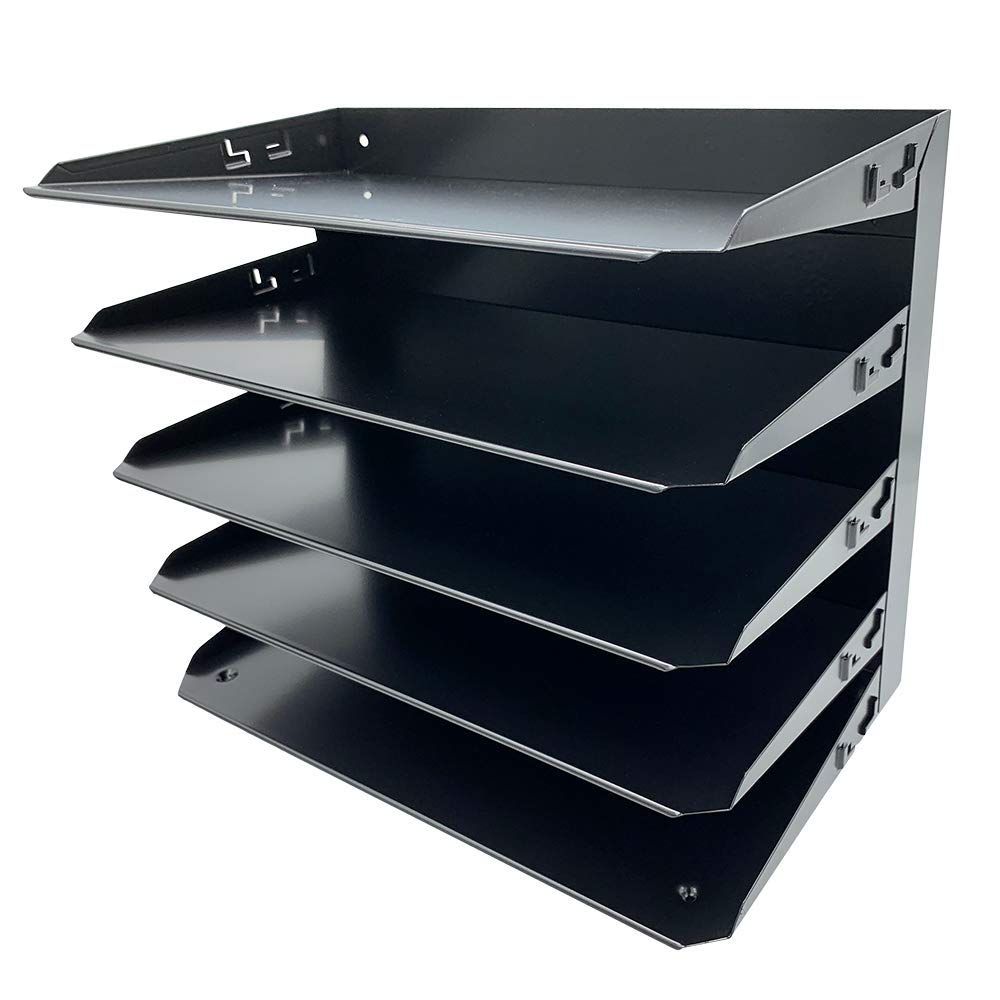 Huron Desktop Horizontal 5-Slot Legal File Organizer, Black Commercial Grade Steel