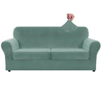 Znsayotx Oversized Velvet 3 Piece Couch Cover With 2 Extra Large Seat Cushion Covers Stretch Sofa Cover For 2 Cushion Couch Thick Soft Loveseat Sofa Slipcover (Pea Green),71'-91'(2 Cushions)