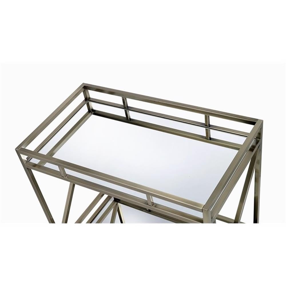 Acme Kristensen Rectangular Metal Frame Mirror Top Serving Cart - Thumbnail 3