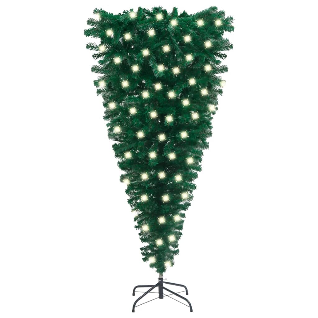 vidaXL Upside-Down Artificial Pre-lit Christmas Tree, Green, with Adjustable Branches and LED Lights, PVC and Steel Construction, 47.2&quot; Height