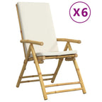 vidaXL 6 Piece Folding Bamboo Bistro Chairs Set with Cream White Cushions for Patio/Garden - Removable and Washable Covers