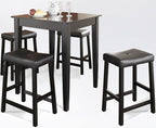 Crosley Furniture 5-Piece Bar Table With 4 Upholstered Saddle Counter Height Bar Stools, Black