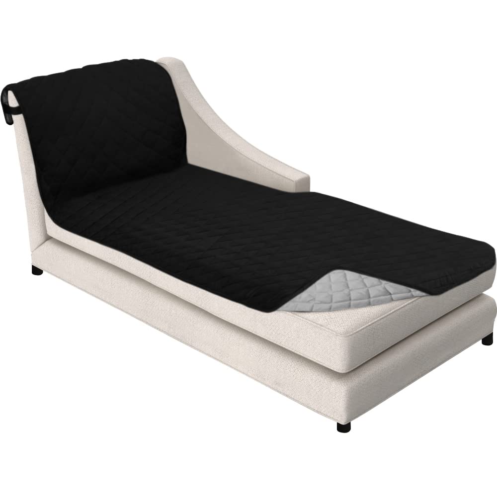 Sofa Shield Patented Chaise Slip Cover, Large Cushion Protector, Reversible Stain And Dog Tear Resistant Slipcover, Quilted Microfiber 102X34” Seat, Washable Covers For Dogs Pets Kids, Black Gray