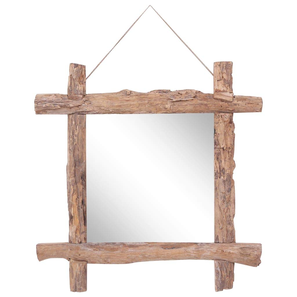Vidaxl Log Mirror, Square, Natural Solid Reclaimed Wood Wall-Mounted Dresser, Rustic Style, Polished And Lacquered
