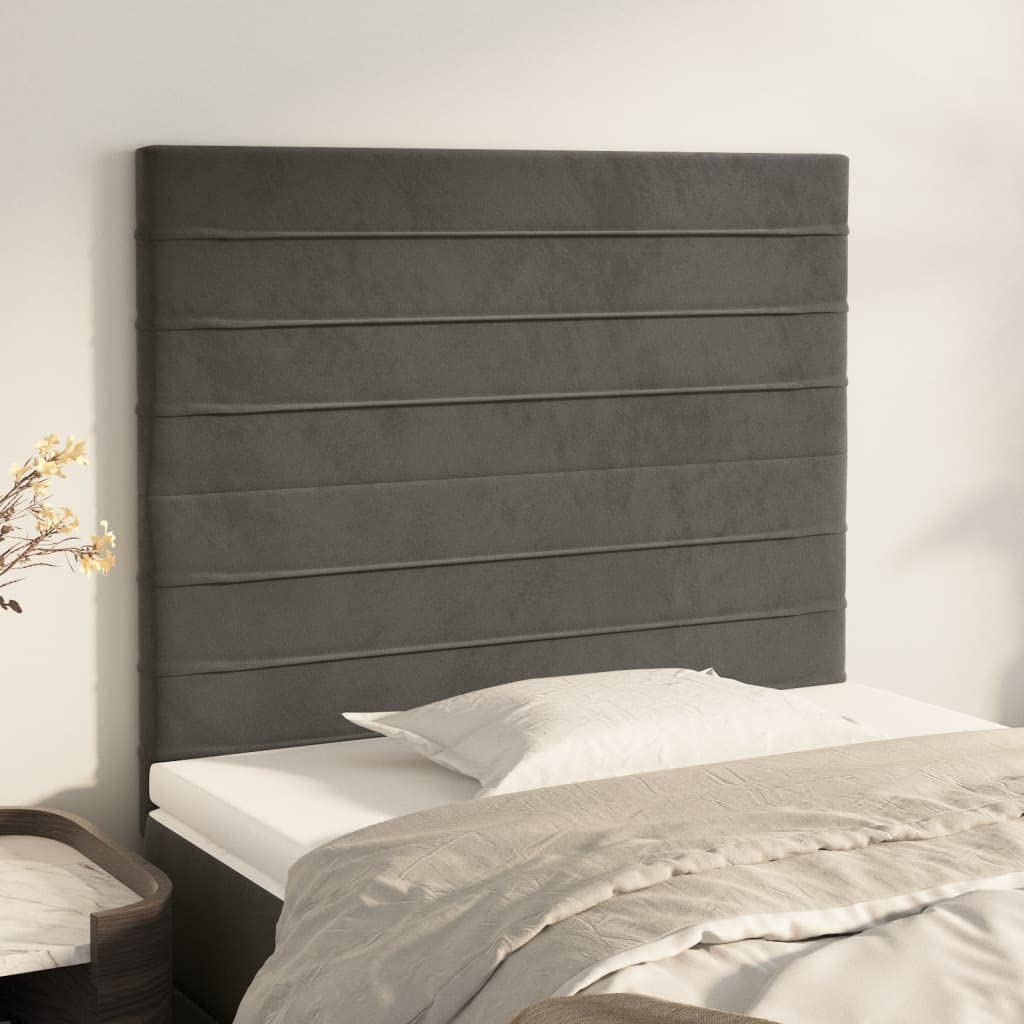 vidaXL Velvet Headboards 2 Pieces in Dark Gray - Classic Bed Frame Accessory, Engineered Wood and Solid Larch Wood Construction, Designed with Stylish Texture, California Prop 65 Compliant