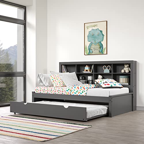 Donco Kids Equable Modern Twin Bookcase Daybed in Dark Grey Finish with Twin Trundle