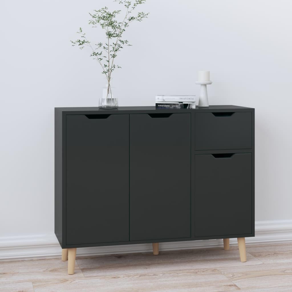 vidaXL Sideboard in High Gloss Black, 35.4&quot;x11.8&quot;x28.3&quot;, Engineered Wood, with Storage Cupboard, Ideal for Displaying Decorative Objects, Easy to Clean