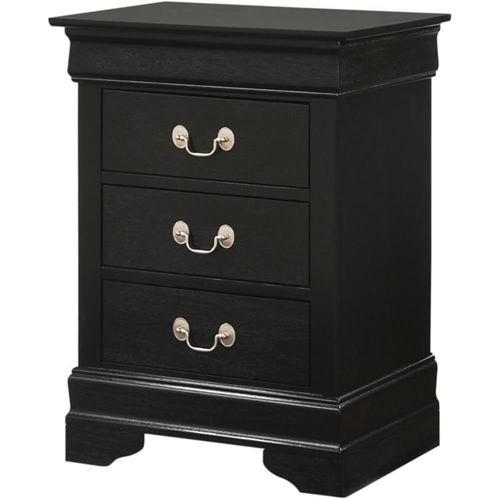 Glory Furniture Louis Phillipe 3 Drawer Nightstand In Black