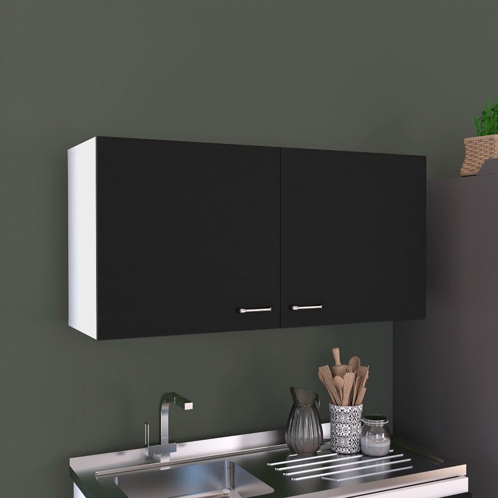 Wall Cabinet Toran, Two Shelves, Double Door - Black