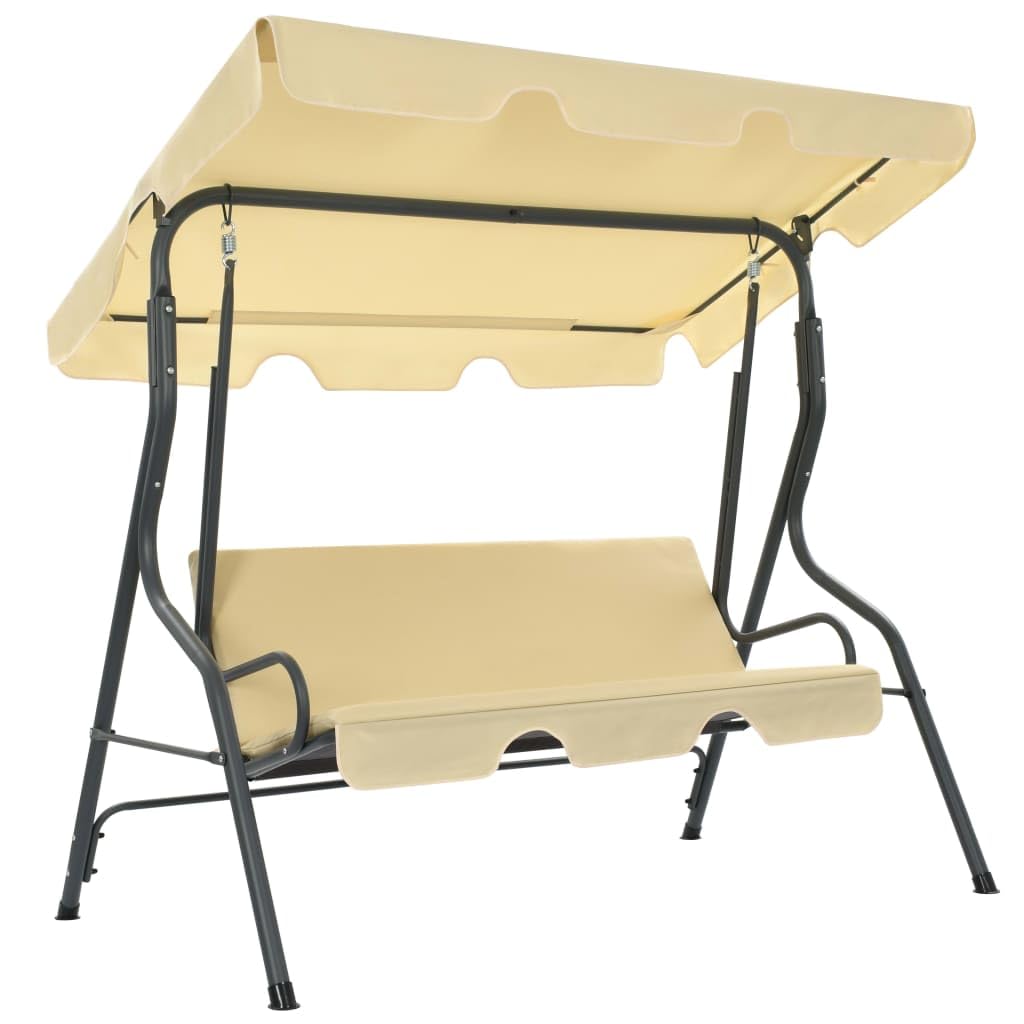 vidaXL Cream White Garden Swing Bench, Powder-Coated Steel Frame, Water-Resistant Polyester Chair, with Large Size Sun-Protecting Canopy, Measures 66.9" x 43.3" x 60.2"