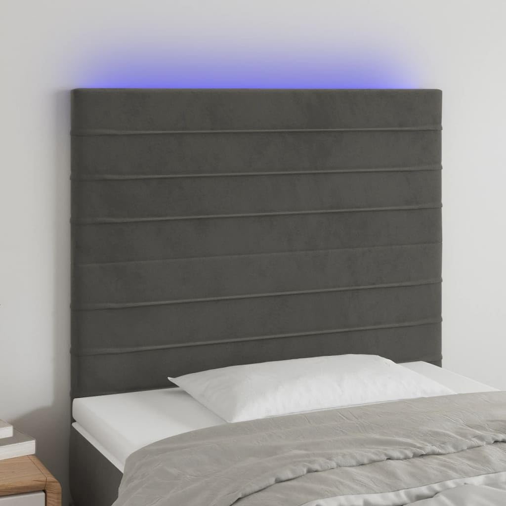 vidaXL Velvet LED Headboard in Dark Gray - Modern Design with Durable Materials, Appropriate for Any Bedroom, Includes California Proposition 65 Warning