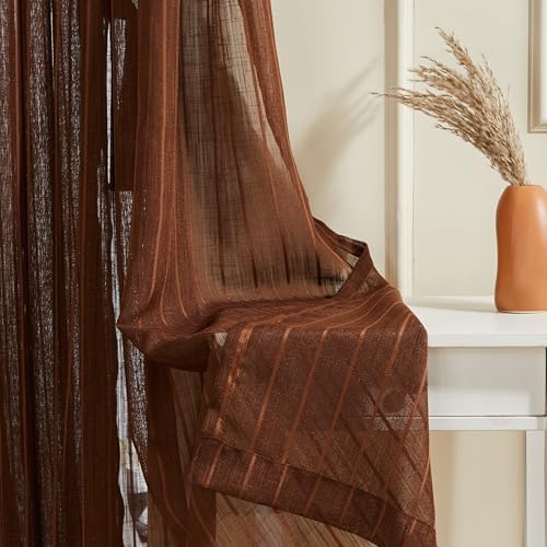 Amazon Basics  Stripe Textured Sheer Window Curtains | Light Filtering | 5 Feet | Set of 2 | Striped Design | for Living Room,