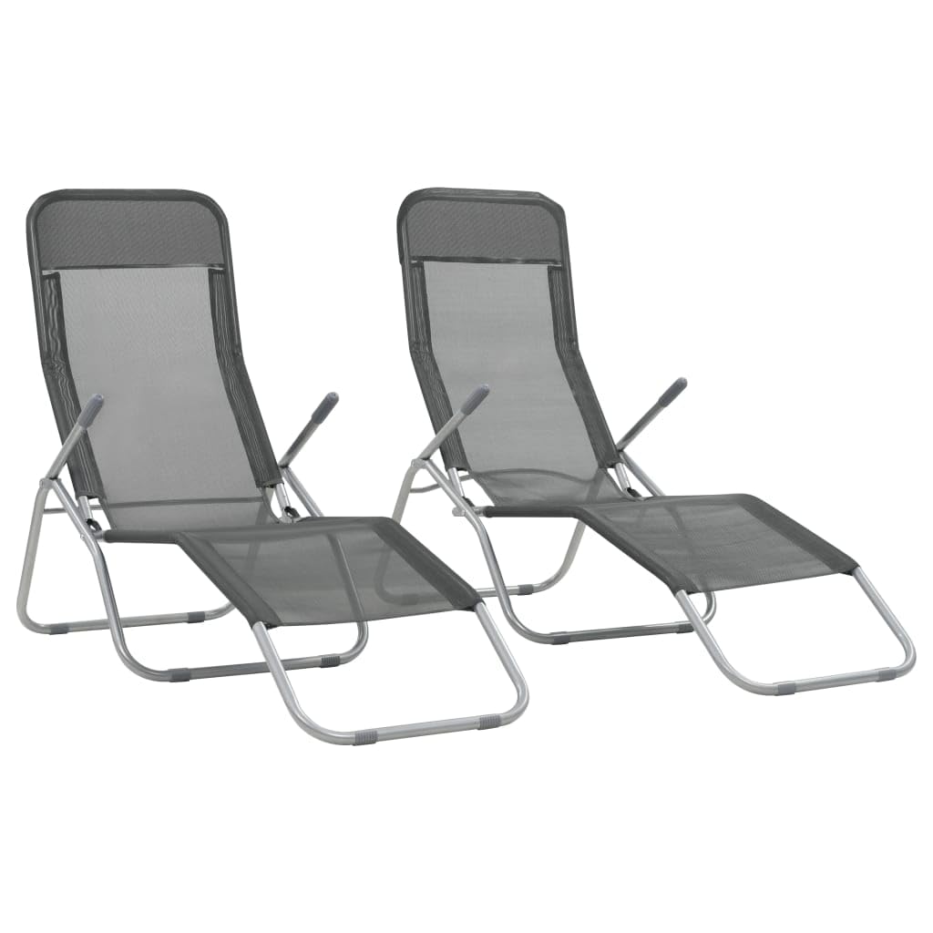 vidaXL Folding Sun Loungers - Set of 2, Weather-Resistant Textilene Fabric, Adjustable and Ergonomic Design, Portable for Beach & Garden Use - Anthracite Color