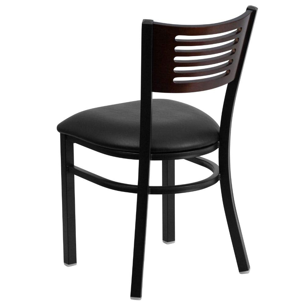 Flash Furniture Hercules Series Black Slat Back Metal Restaurant Chair - Walnut Wood Back, Black Vinyl Seat